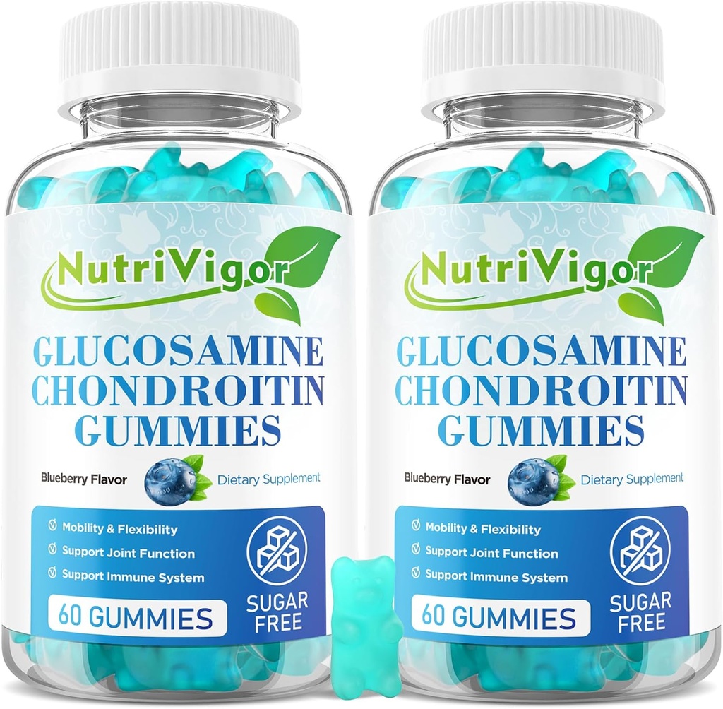 Glucosamin Chondroitin Gummies, Tambahan Dukungan Bersama dengan MSM & Elderberry, Dukungan Bersama untuk Dewasa, Pria & Wanita, Blueberry Flavor, 120 Count