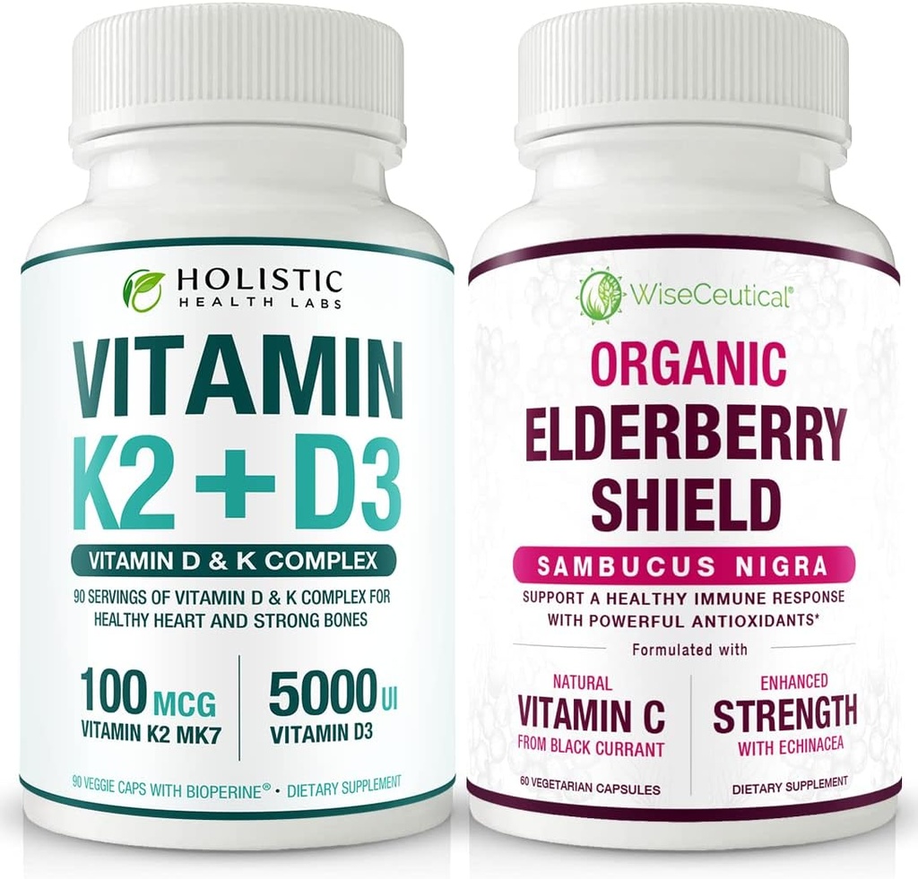 Max Absorpsi Vitamin K2 + D3 & Organik Elderberry dengan Currant Hitam dan Echinacea 124; Kekuatan Tulang & Kalsium Absorpsi 124; Dukungan Ammune