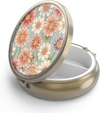 Pill Case Pill Box dengan Mirror Retro 3 Kompartemen Organisasi Pil Kecil untuk Purse atau Pocket Bronze Kotak Pil Kecil Roud atau Vitamin, Minyak Ikan, Suplemen, Pill Containe Travel Gifts Retro Floral