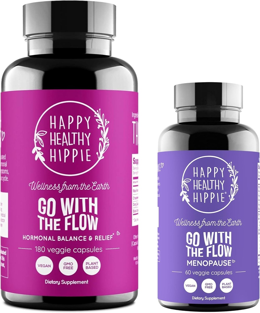 Happy Healthy Hippie Go with The Flow Menopause Dupport & Go with The Flow Hormone Balance for Women (180ct)