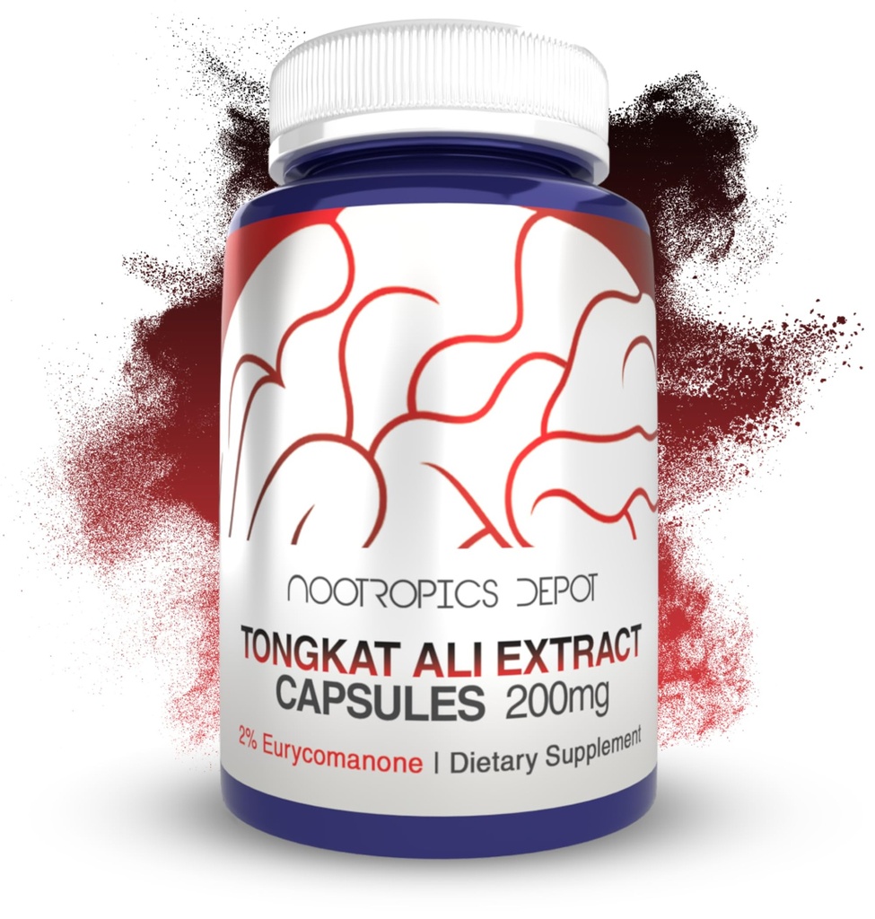 Nootropics Depot Tongkat Ali Extract Capsules 124; 200mg 124; 60 Count 124; 2% Eurycomanone oleh HPLC 124; Eurycoma longifolia Root Extract