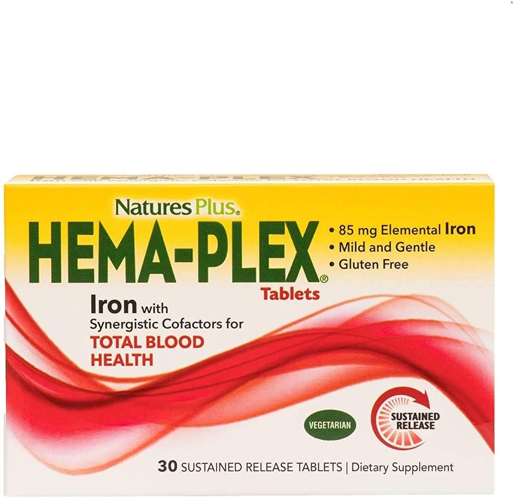 NaturesPlus Hema- Plex Besi - 30 Slow- Lepaskan Tablet, Paket 3 - Total Kesehatan Darah - 85 mg Chlated Besi - Dengan Vitamin C & Bioflavonoid - Non GMO, Vegetarian & Gluten Bebas - 90 Total Pelayan