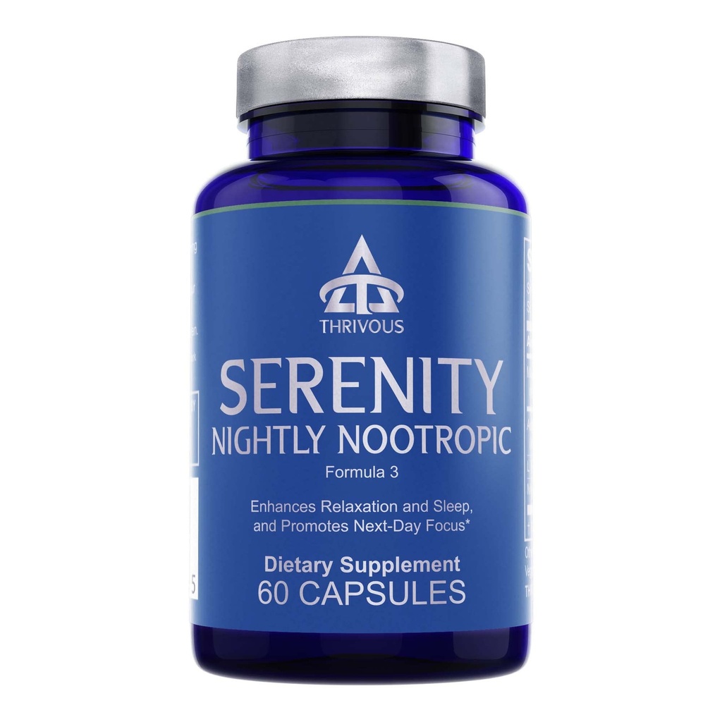 Thrivous Serenity Nightly Nootropic - Sleep & Relaxation Formula Mula dengan KSM-66 Ashwagandha, L- Theanine, Magnesium Glycinate & Melonasin - 60 Vegan Capsules