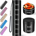 Aluminium Travel Pill Organizer, Weekly Metal Pill Case, Pill Hoder, Moivious Reparts Daily Pill Box 7 Day, Large Pill Container to Hold Vitamin, Medication, Supplemen Hitam
