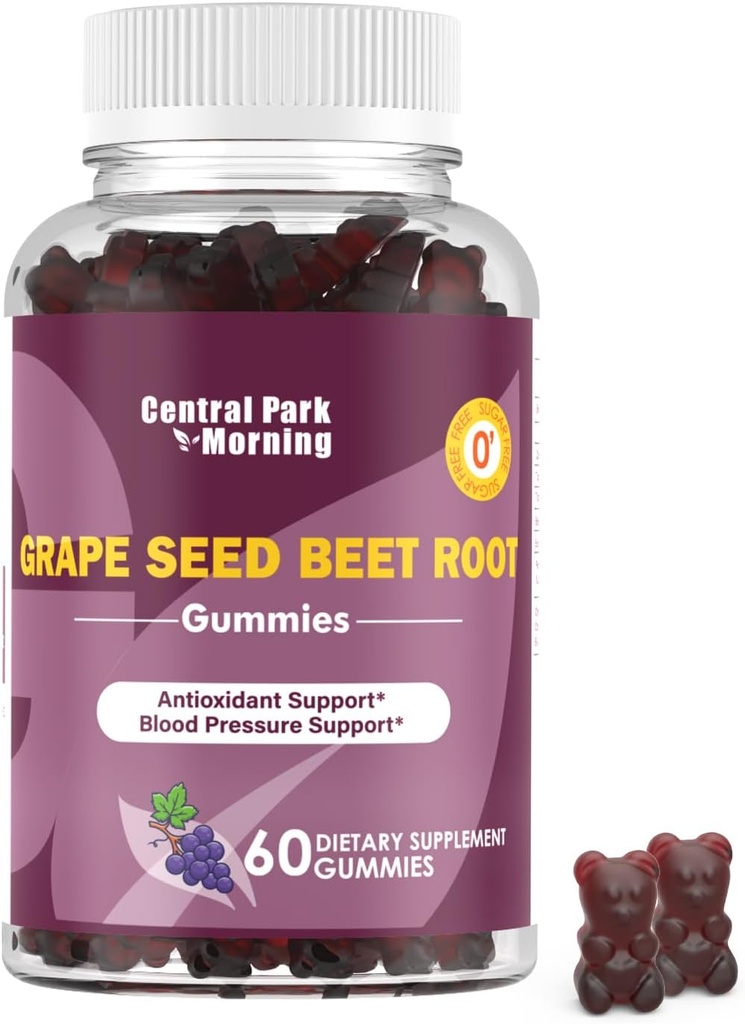 Grape Seed Sugar Beet Energy Gummies, Nitric Oxide and Blood Pressure, Grape Seed Extract & Non-GMO Beet Root Gummies, Grape Flavor