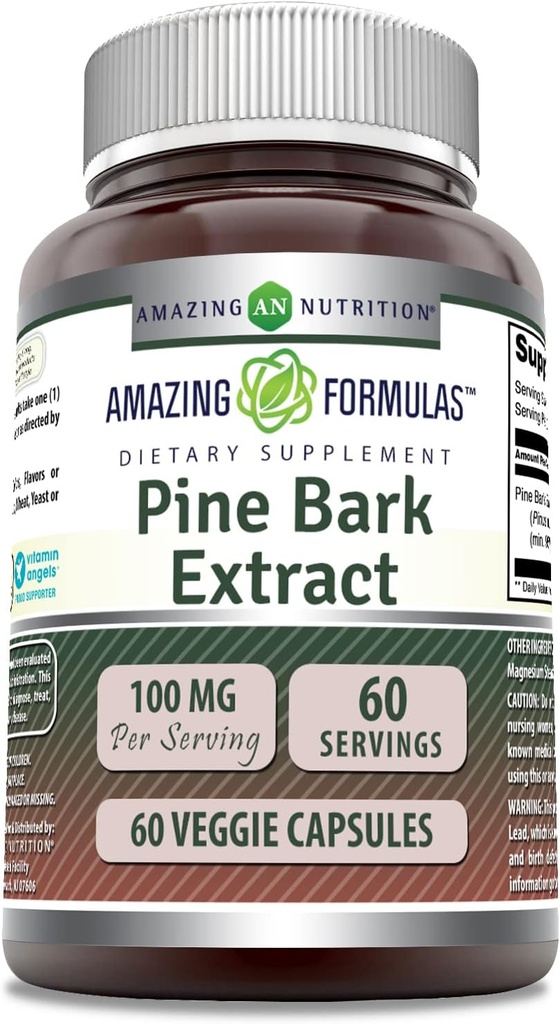 Amazing Formulas Pine Bark Extract 100 Mg 124; Vegetarian Capsules Suplemen 124; None-GMO 124- Gluten- Free GMO 114; Non-GMO 124; Gluten- Free 124; 1 Pack 124; 60 Count