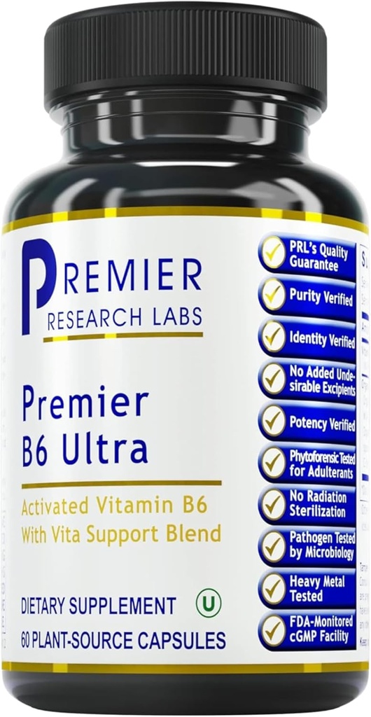 Premier Research Labs Premier B6 Ultra- P5P Vitamin B6, Pyridoxal 5 Fosfat B6 suplemen, 50mg B6 Per Capsule, Formasi Aktif untuk Energi Metabolisme, & Brain Fungsi - 60 Vegetarian Capsules