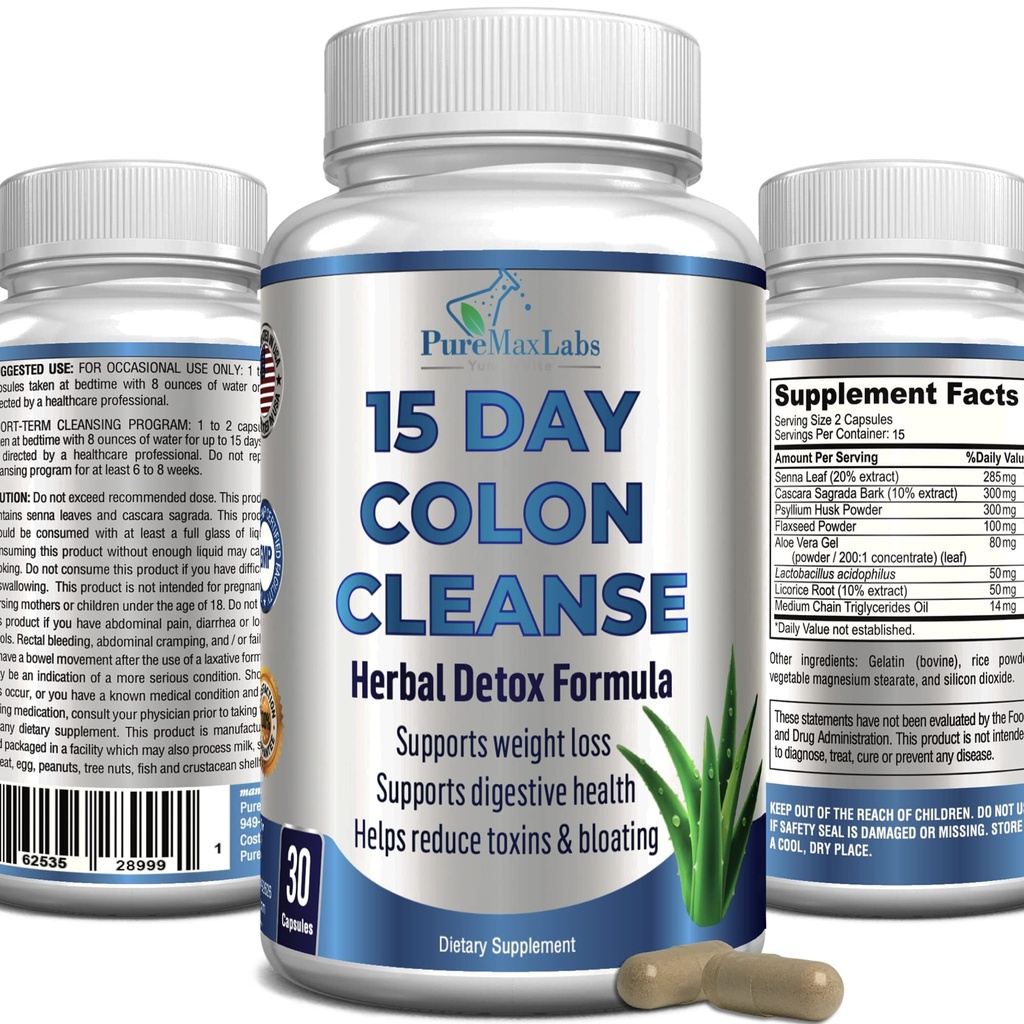 Hari ke-15 Colon Cleanse dan Detox, Herbal Detox Formula, Supports Weight Los, Pelestation - Boosts Energy. Flush Toxins, Natural Safe Colon Cleanser for Men and Women - 30 Capsules