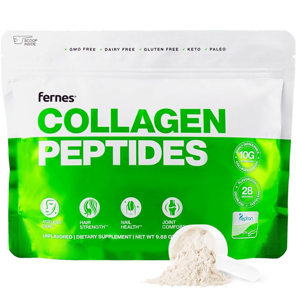 Collagen Peptides Suplemen Hydrolyzed untuk Perempuan & Pria - Gabungan, Rambut, Skin & Nails Dukungan - Grass Fed Tipe I & III - Keto, Paleo - 28 Servis, 9.88 oz, Unflashbored Powder