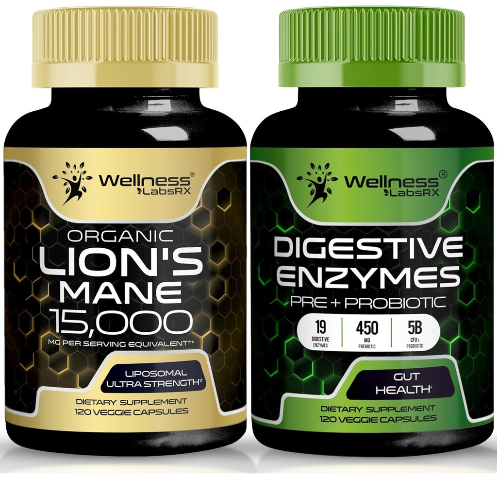 WELLNESS LABSRX Lions Mane Capsules 126; Digetical Enzymes Capsules