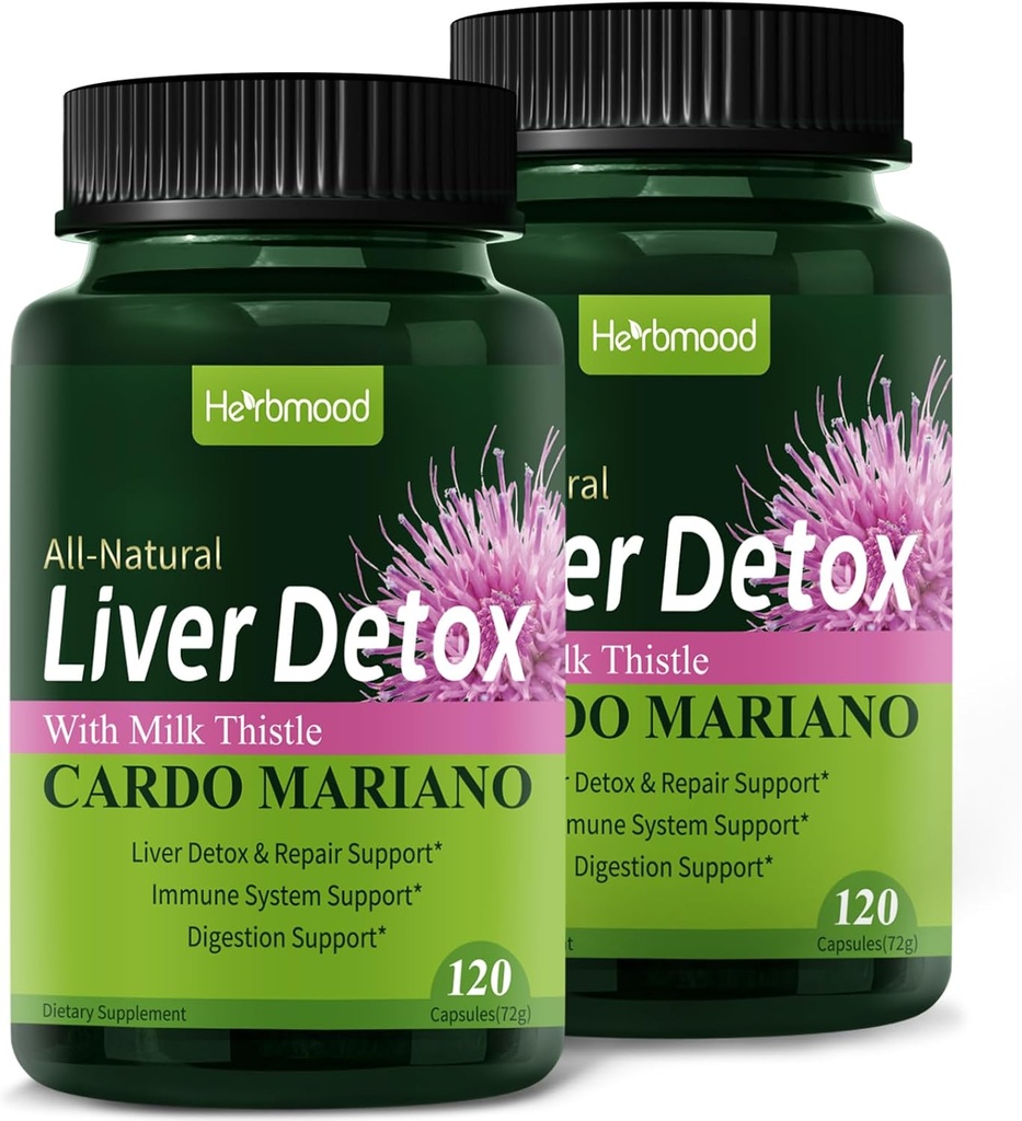 Herdmood Silymarin Milk Thistle Liver Detox Capsules for Fatty Liver, Alcachofa y Cardo Mariano con Silimarina the el Higado Graso, Liver Cleanse Detox & Repair Formula w / Artichoke Extract. 240Cacah