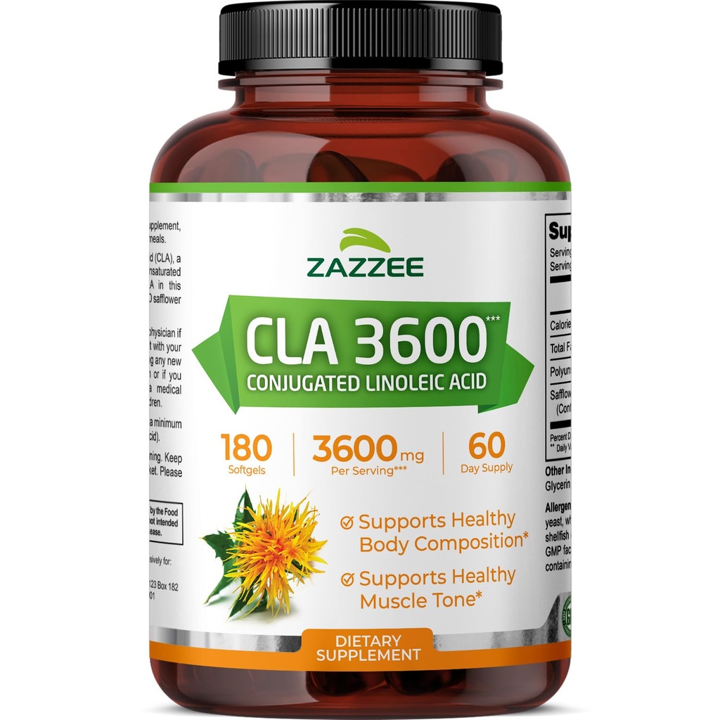 Zizziee High Potency CLA 3600, 180 Softgels, 3600 mg per Serving, Conjugated Linoleic Acid dari Safflower Oil, konsentrasi dan standardisasi, 60 Hari Supply, Non- GMO dan dibuat di Amerika Serikat