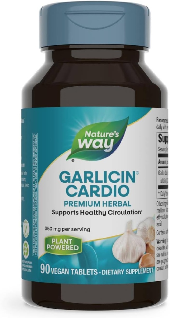 Nature 's Way Garlisin Cardio Premium Herbal Healthy Circulation Support * 350 mg per Serving 90 tablet