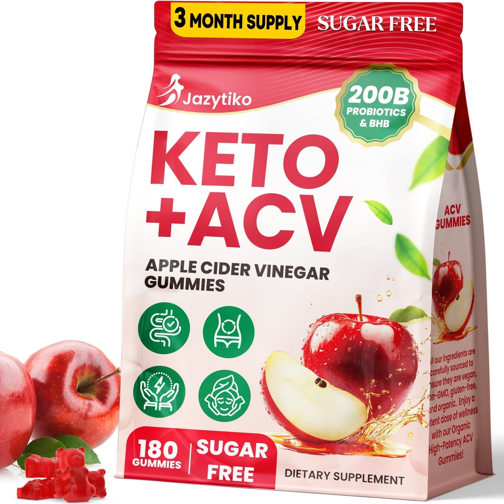 Apple Cider Vinegar Gummies, Advanced ACV Gummy with Programs, BHB, B12 and Keto and Keto Acv Gummies for Detox, Metabolisme, Divalry, Gut & Imune Health - Sugar Free, Vegan, 180 Counts