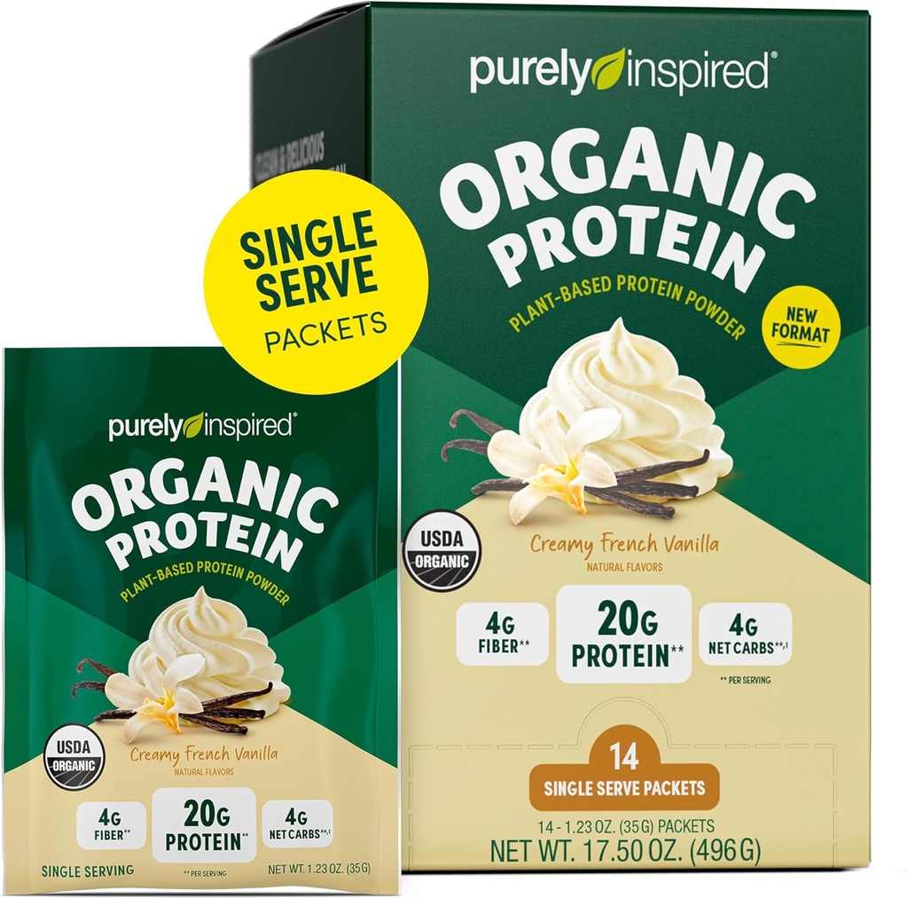 Bubuk Protein Organik Terinspirasi, 14 Paket Servis Tunggal, Creamy Vanilla - 20g Powder Planin berbasis untuk Smoothies & Shakes - Bebas, Non-GMO - untuk Pria & Perempuan