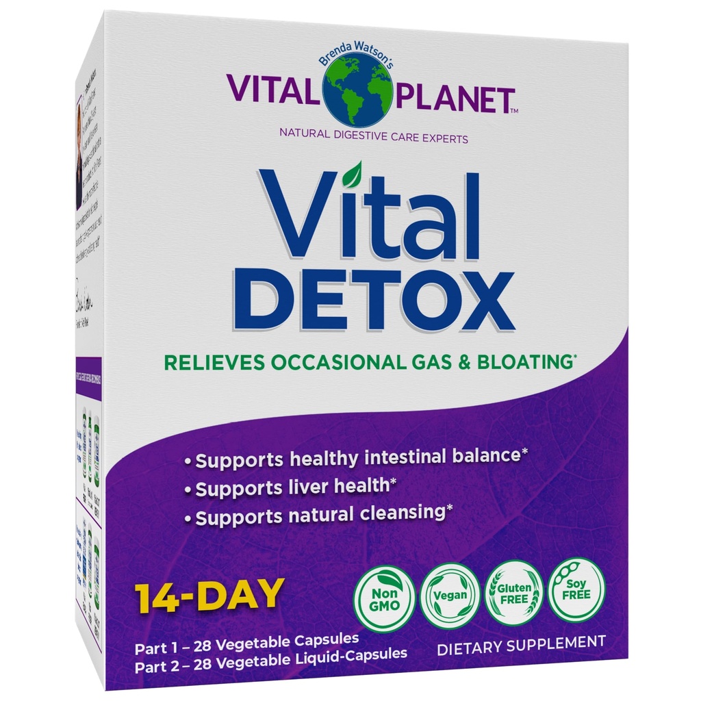 Planet Vital - Detox Vital dengan Milk Thistle, Quercetin, Alpha Lipoic Acid, Chooline, dan Herbs, untuk Occasional Gas dan Bloating, Pasokan Keseimbangan Sehat, 2- Bagian 14 Hari Kit, 56 Capsules