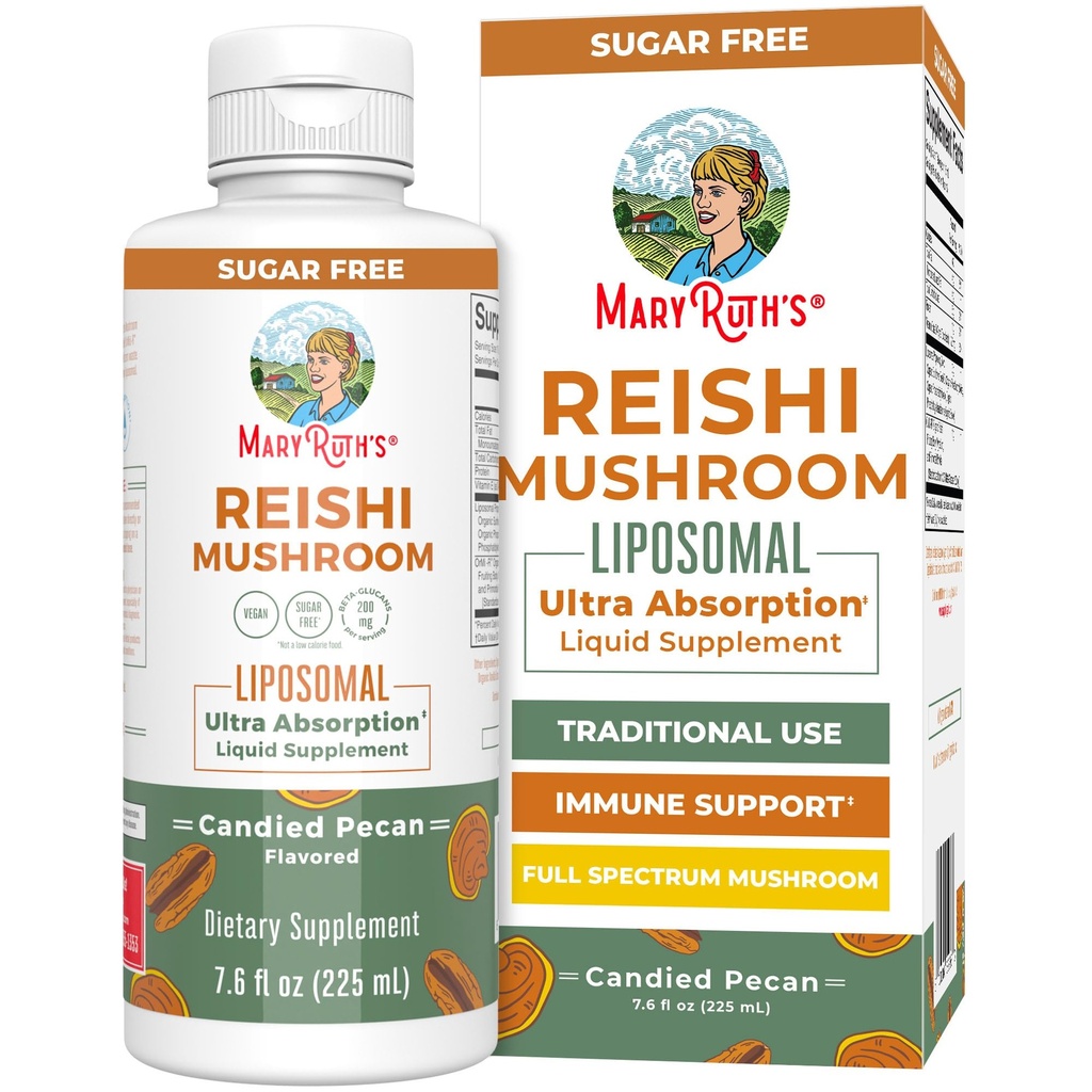 MaryRuth Organics Reishi Vegan Mashroom Suplemen: 124; Limomal Absorpsi Ultra 124; Ammune dukungan dengan 200mg Beta- GATans, Vegan 124; Full Spectrum Reishi Mushroom Fruit Body 1244, 7.6 oz,