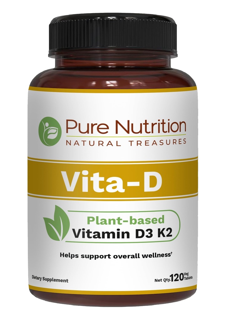 Nutrition Murni Vita D3 K2 - Tanaman Berdasarkan Vitamin D3 K2 Tambahan 124; 120 Tabs K2 124; Vitamin D3 6000 IU; Vitamin K2 sebagai MK7 100mcg 124; Vitamin K2 D3 144; Non GMO 124;