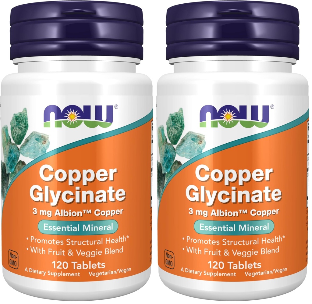 Suplemen SEKARANG, Copper Glycinate dengan 3mg Albion Copper, Promotes Structural Health *, 120 Tablet, Light Gray, Tan (Paket 2)