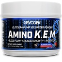 Evogen Amino K.E.M. - EAA & BCAA Powder Pompa Volumizer 124; BCAA Amino Accids Suplemen Darah, Perkembangan Otot, & Hydration 124; Blueberry Apple 12430