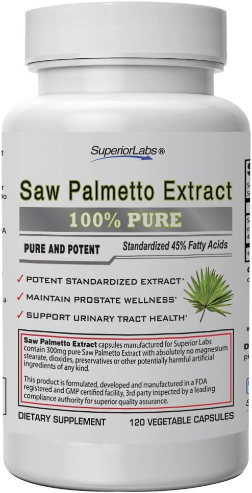 Lab Superior - Saw Palmetto Extract NonGMO, Non Synthetic - 300 mg Dosage, 120 Vegetable Capsules - Supports Urinary Tract Flow & Frekuensi