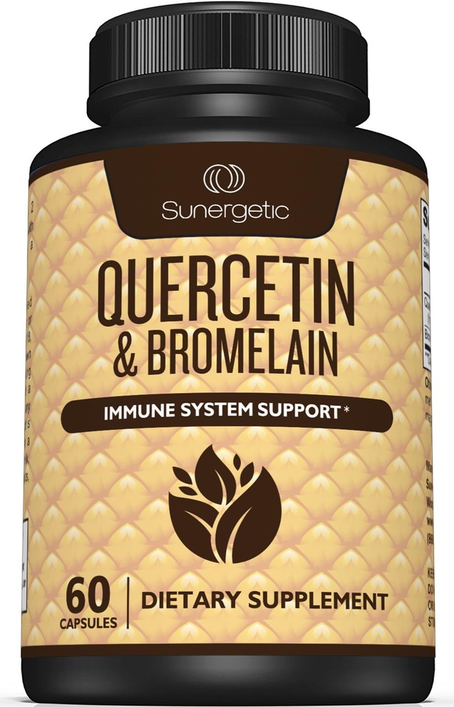 Sunggetic Premium Quercetin & Bromelain Suplement - Powerful Quercetin Bromelain Complex to Help Immune System & Seasonal Support - Quercetin 100mg Per Serving - 60 Capsules