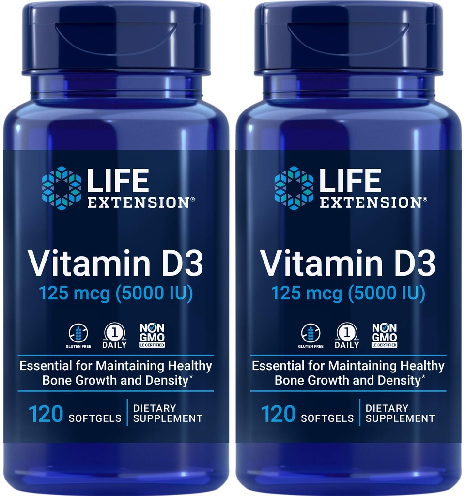 Ekstensi Hidup Vitamin D3 5000 IU, 120 Softgels (Paket 2)