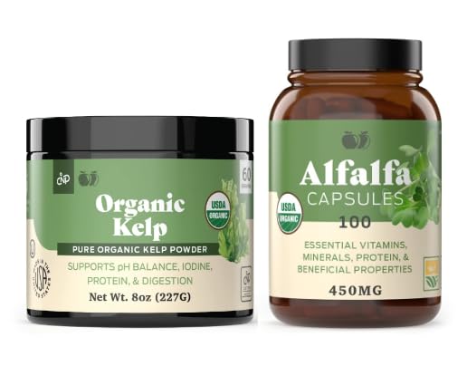 Powder Kelp Organik 8oz & Pure Alfalfa Leaf 100 Capsules Bundle