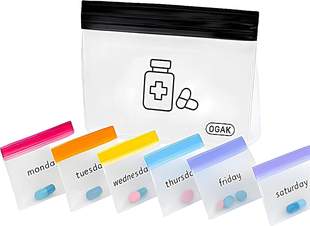 Pill Pouches Bags untuk Travel Reworthy, 7 Hari berwarna Mini Plastic Bags, Travel Pill Organizer, Little Pill Bags & Large Travel Pill, Penyimpanan Obat-obatan, Clear Lock Bags 124; Inc. Pill Cutter