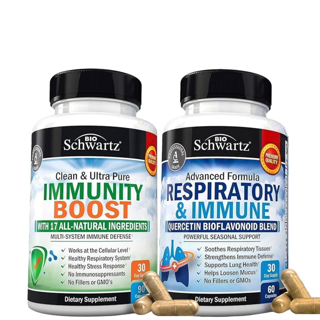 BioSchwartz Respiratory & Imune Lung Suplemen Dukungan dengan Quercetin (1 Bulan Supply) Ditambah 17 dalam 1 Suplemen Dukungan Imune dengan Antioksidan (Persediaan Bulan 1)