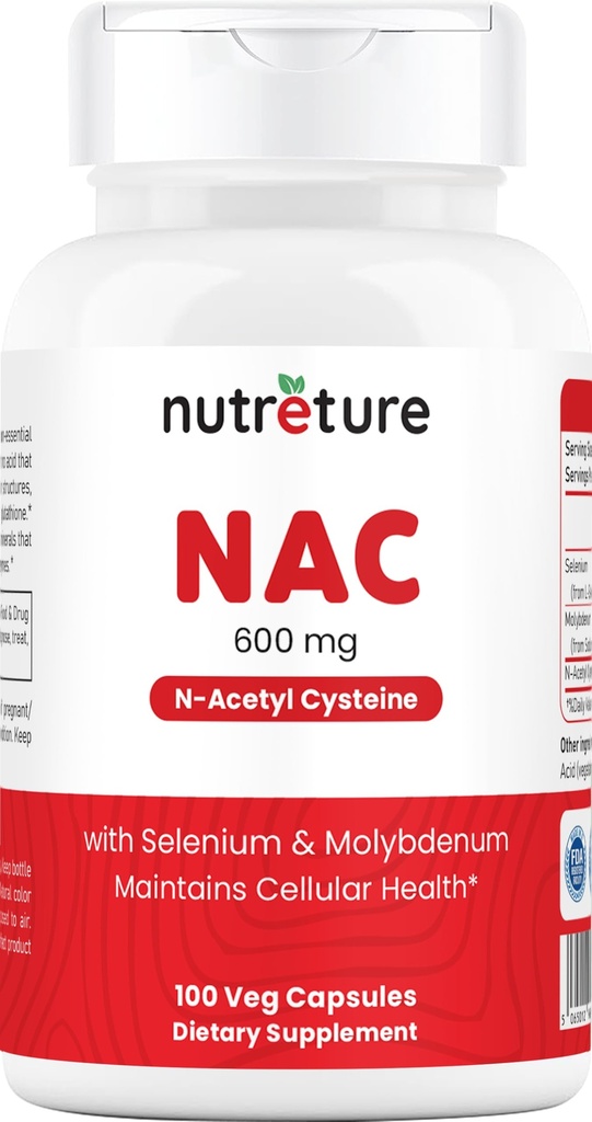 Tambahan NAC N- Acetyl Cysteine Liver Suplemen dengan Selenium & Molybdenum untuk Liver Health 124; N- Acetyl Cysteine 600 mg 100 Capsules