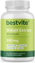 BESTVITE Pure Shilajit Extract 500mg (120 Vegetarian Capsules) - Tidak ada Stearat - Vegan - Non GMO - Gluten Free - terstandardisasi untuk 20% Fulvic Acid