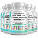 Bersihkan Nutraceuticals Quercetin Zinc Vitamin C Vitamin D Bromelain Elderberry - Lung Immune Supplemen Dewasa dengan Artemisinin, Es, Echinacea, Allergy Relief (60 Count (Paket 5))