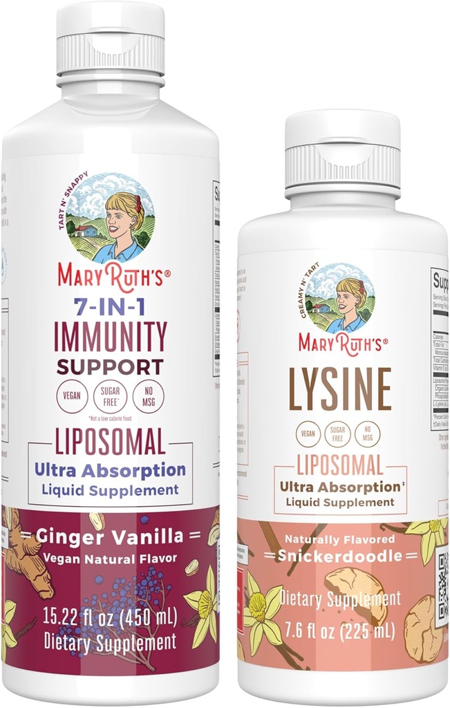 MaryRuth Organics Lysine Liposal (Snickerdoodle) & Imunity (Ginger Vanilla) Ala4; Clean Label Project Verified £124; Vitamin for Immune Dukung & Beauty 124; Vegan, Non-GMO, Gluten Free