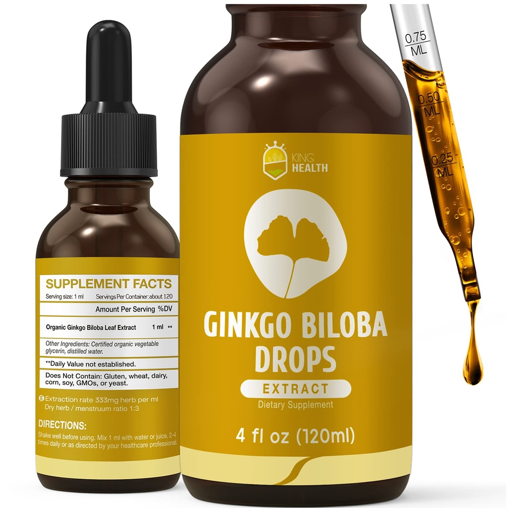 Suplemen Extract Liquid Organik Ginkgo, Dukungan Otak & Fokus, 98% Absorpsi, Vegan, Non-GMO, Alkohol & Gluten Free - 4 Fl Oz