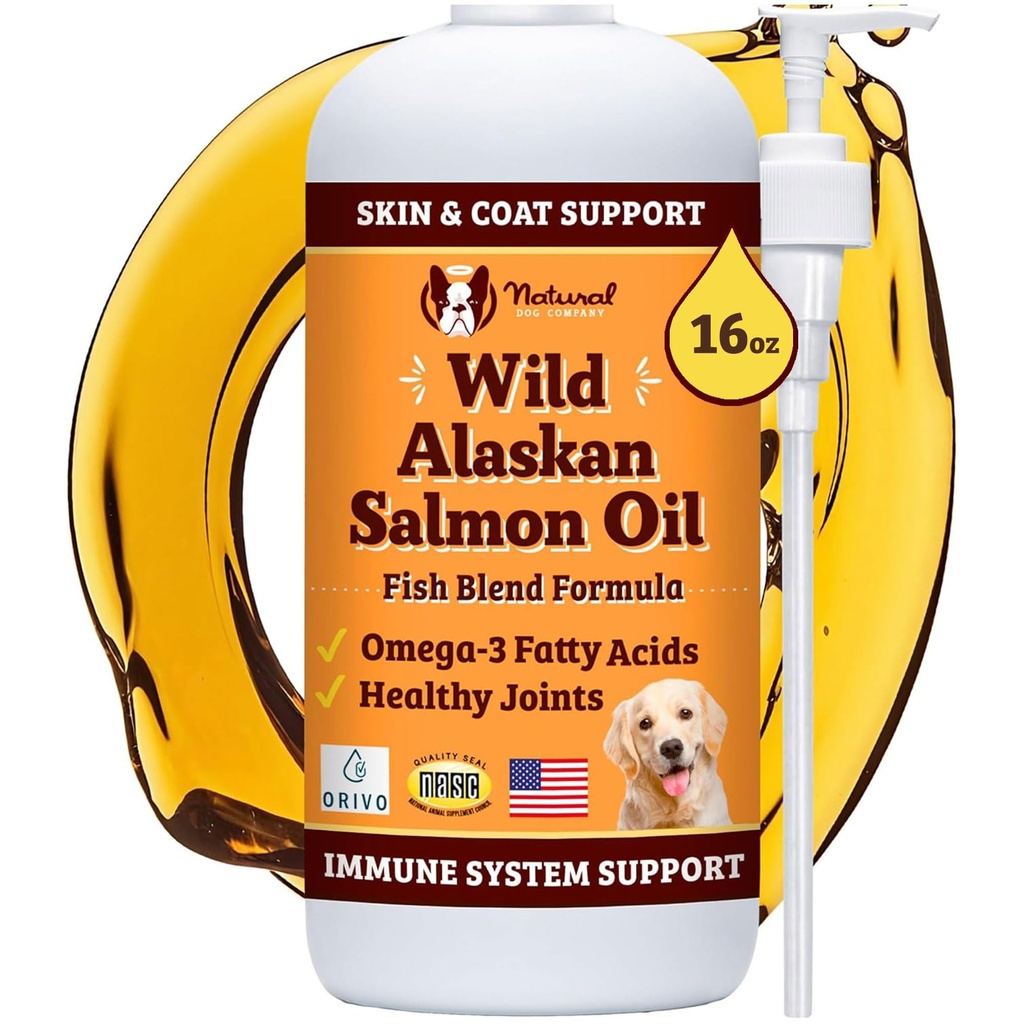 Perusahaan Anjing Wild Alaska Salmon Salmon Formula dengan Omega 3, Fish Oil for Dogs Suplement, Skin & Coat Dog Oil, Itchy Relief, Imune Dukung untuk Joints & Heart, Food Topper, 16 oz.