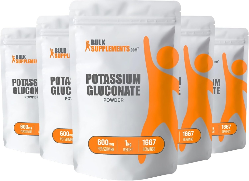 BulkSuplements.com Potasium Gluconate Powder - Tambahan Potassium, Tambahan Mineral - Gluten Bebas, 600mg per Serving, 5kg (11 pon) (Paket 5)