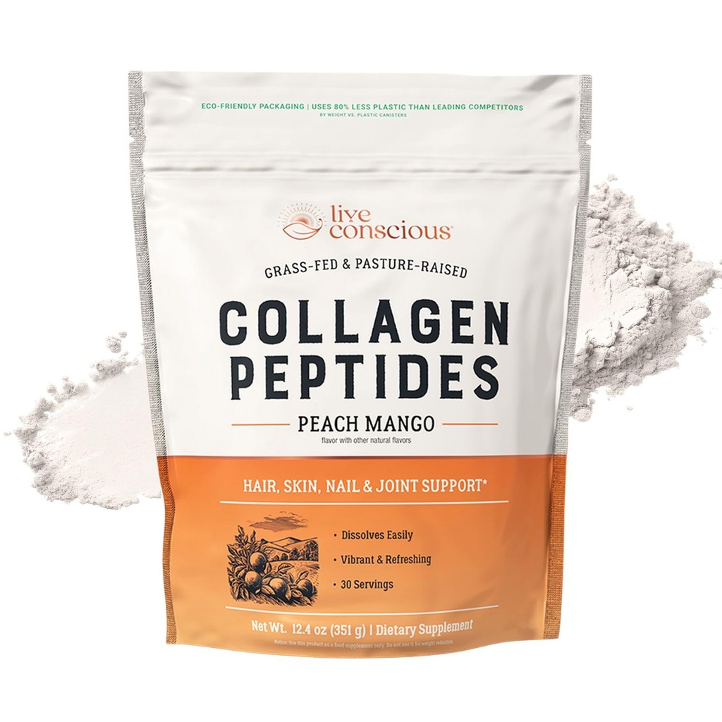 LiveConscious Collagen Peptides Powder - Peach Mango Flavored Collagen Powder