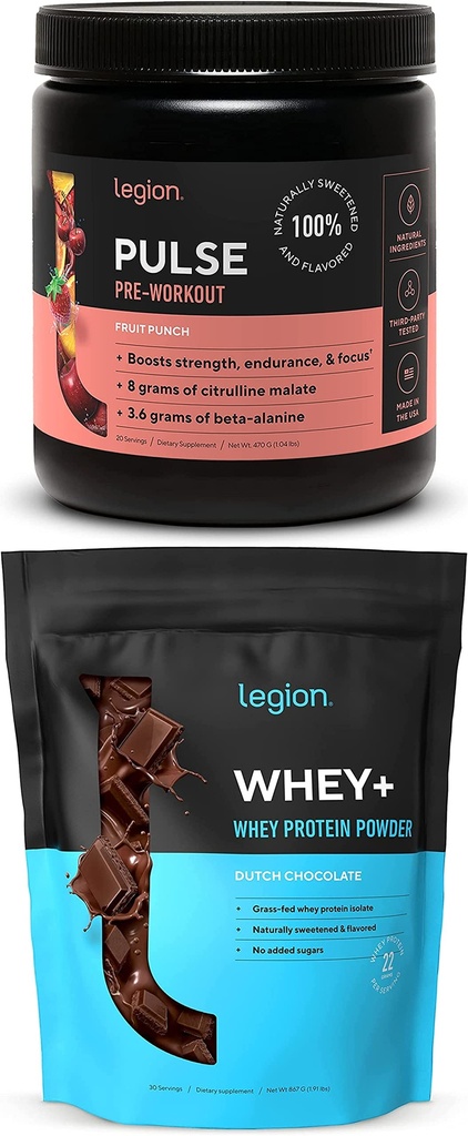 LEGION Pulse Pra Workout Suplemen (Fruit Punch) Whiy Protein Powder Chocolate - Whey + Isolate Protein Powder