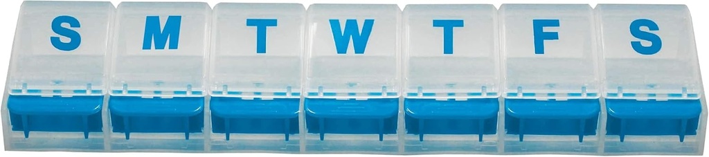 Pengelola Rehabilitasi Weekly Pill Organizer - 7-Day Push Button Pill Box dengan Kompartemen Besar, Rancangan Terbuka Mudah untuk Medikasi dan Vitamin. Perjalanan & Penggunaan Harian