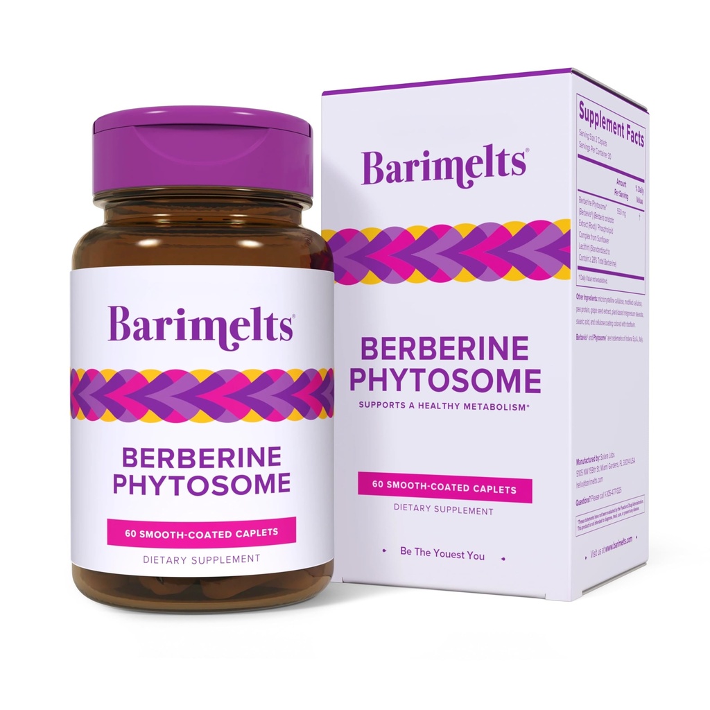 Barimelts Berberine Phytoome 550mg untuk GLP-1 Pengguna dan Bariatric Pasien - Metabolisme Dukungan - 60 Smooth-Coated Caplets (Persediaan 1 Bulan)
