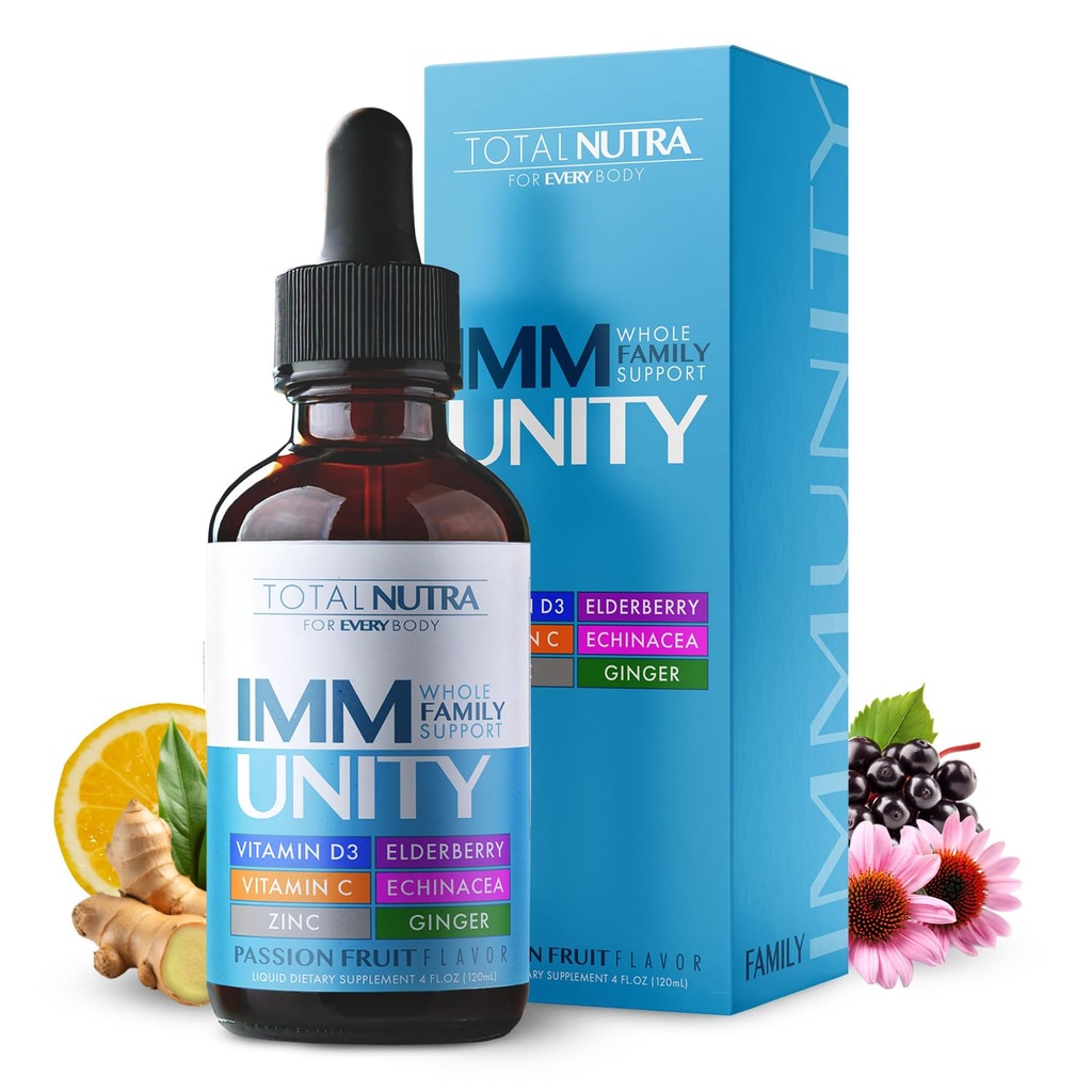 Total Imune 6-in- 1 Liquid Multivitamin Supplemen 124; 100% Daily Zinc, Vitamin D3, Vitamin C Imunity Drops Vitamin Liquid £124; Elderberry, Echinacea, Ginger Dukung untuk Dewasa & Anak-anak
