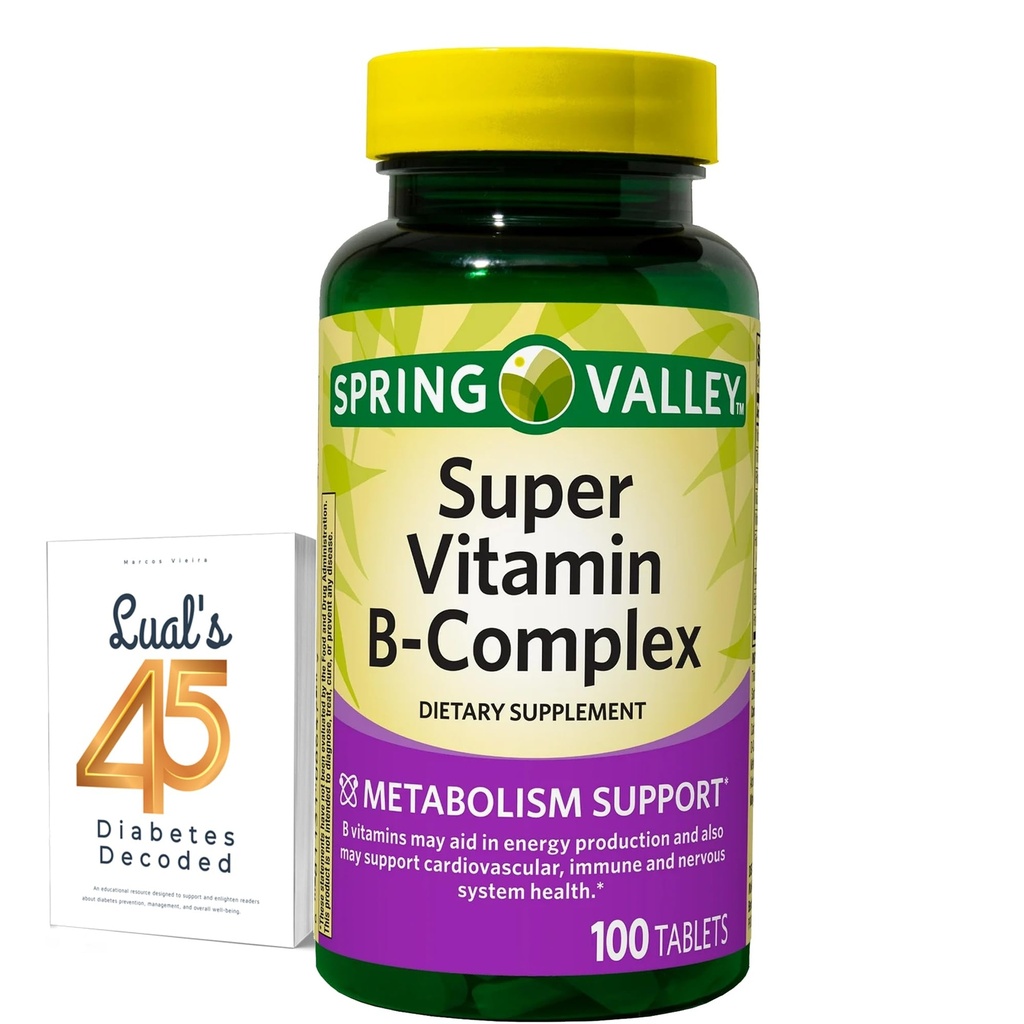 Spring Valley Super Vitamin B Kompleks Kalsium Karbonate, Ascorbic Acid 100 Tablets Bundle dengan 45 Diabe Decoded Lual