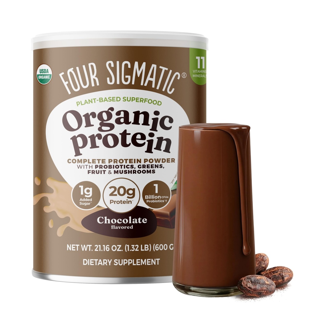 Empat Tumbuhan Organik Sigmatik Berbasis Protein Creamy Cacao Protein dengan Mane Lion, Chaga, Cordyceps dan Lebih dari 124; Clean Vegan Protein Meningkat untuk Fungsi Otak dan Imune Dukungan 124; 21.16 oz