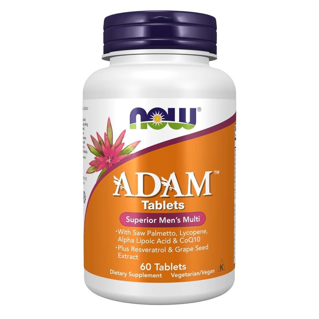 Sekarang Makanan Suplemen, ADAM ™ Men 's Multivitamin dengan Saw Palmetto, Lycopene, Alpha Lipoic Acid dan CoQ10, Ditambah Natural Reveratrol & Grape Seed Extract, 60 tablet