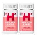 Habit Hair, Skin & Nails Supplement 2 Pack (120 Capsules) - New Look, Support Skin Hydration, Hair & Nail Power, Biotin 2000mcg, Vitamin A & C, Hyaluronic Acid, Rosehip, Vegan, Non-GMO