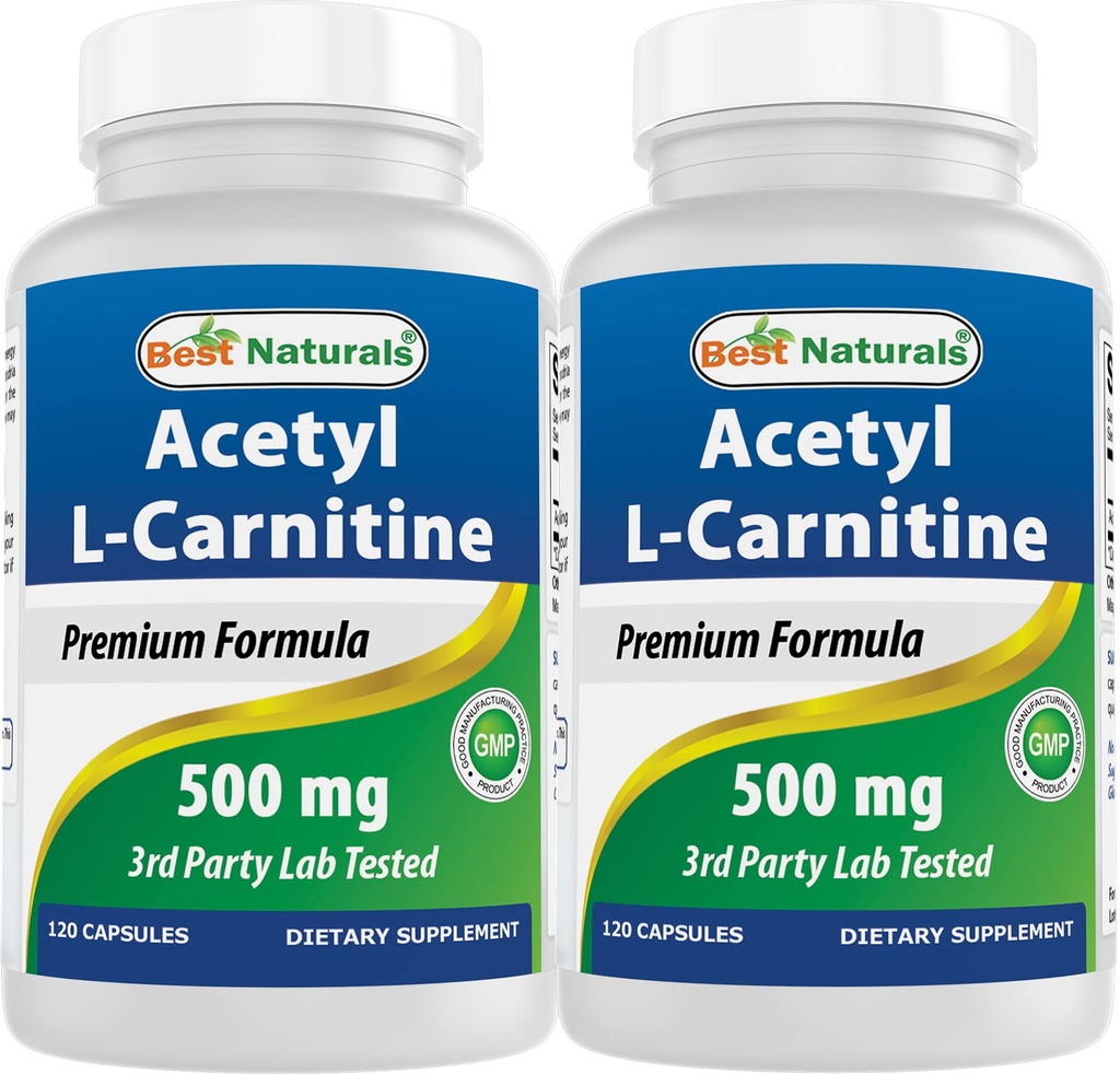Terbaik Acetyl L- Carnitine (ALCAR) 500mg, 120 Capsules, 120 Servings - Non-GMO dan Gluten Bebas, 1 Capsule per Serving (2 Pack)