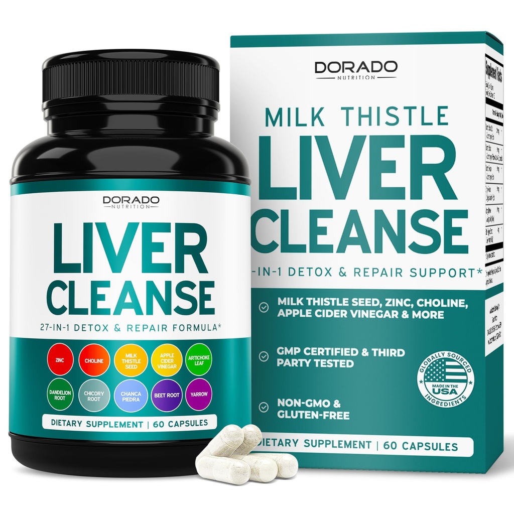 Liver Cleanse Detox & Repair 27 in 1 Formula - Milk Thistle, Dandelion Root, Turmeric, Artichoke Extract & More - Liver Detox Suppport - 3rd Party Test, Vegan Safe & USA made (60 Count)