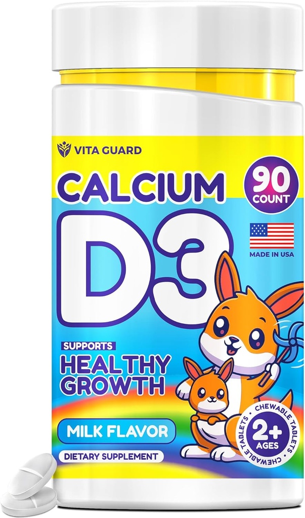 Kalsium D3 Dapat Dicuci Tablet untuk Anak - 640 mg Kalsium & 320 IU Vitamin D3 - Non-GMO, Milk Flavor - Bone & Teeth Supplemen - 90 Tablet untuk Halaman 2 +