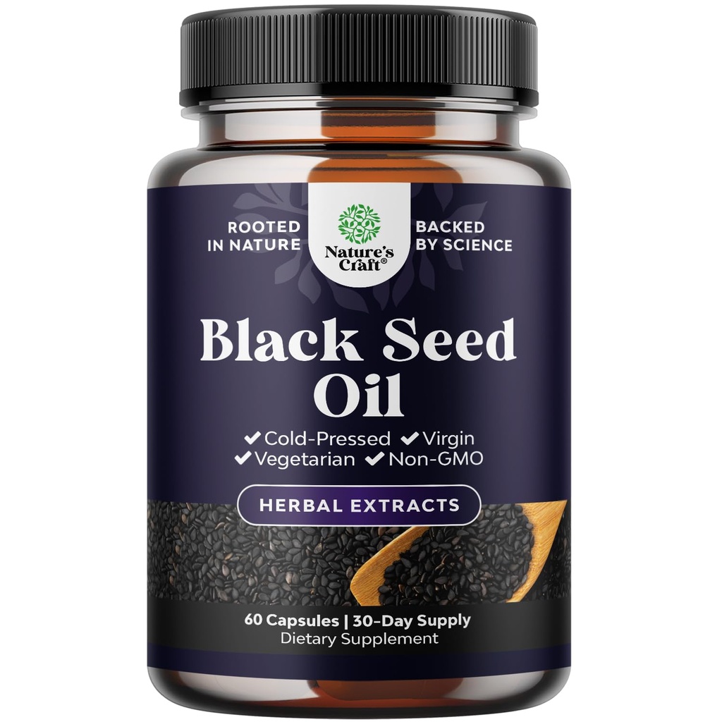 Vegan Black Seed Oil Capsules - Dingin Menekan Nigella Sativa Hitam Cumin Oil Capsules dengan Omega 3 6 9 Antioxidants dan Thymoquinone untuk Pertumbuhan Rambut Immune Dukungan Kesehatan Gabungan dan Disables